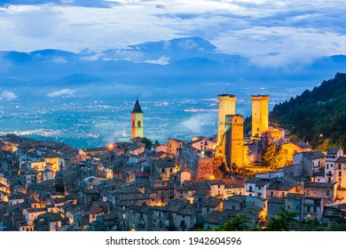 night view of Pacentro,Abruzzo, L'Aquila, Italy