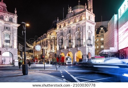 A night view of Picadilly circus at Christmas time, London, UK