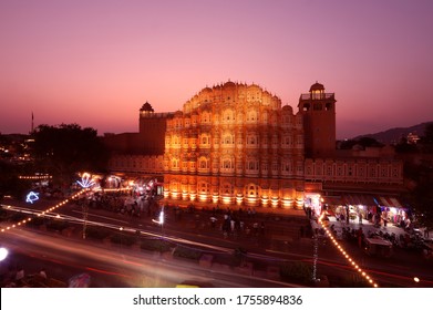 Night View Of Pink City Hawa Mehal Jaipur Rajasthan On Special Diwali Days