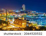 Night view of port vell in Barcelona, Spain