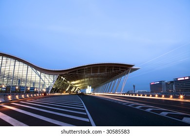 The Night View Of The Pudong Airport.