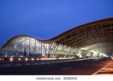 The Night View Of The Pudong Airport.