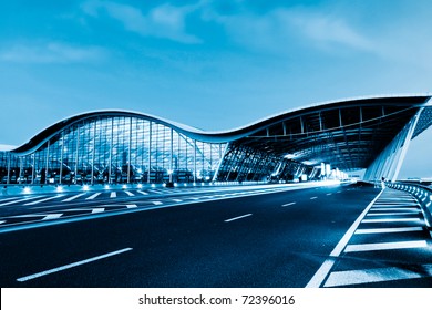 The Night View Of The Pudong Airport.