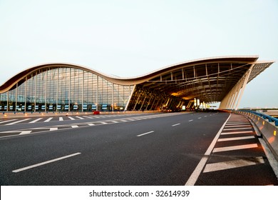 The Night View Of The Pudong Airport Shanghai China.