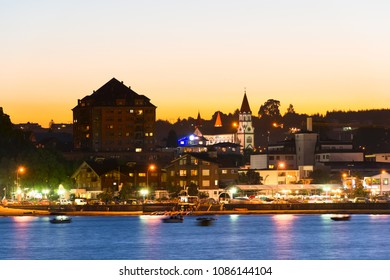 Night View Of Puerto Varas In The Chilean Lake District