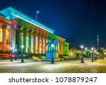 Night view of the Saint George hall in Liverpool, England
