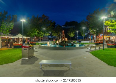 Night View Of Salamanca Square In Hobart, Australia