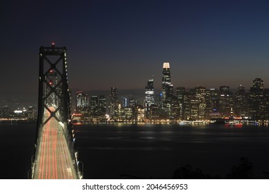 Night view of San Francisco, Baybridge and downtown 