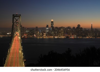 Night view of San Francisco, Baybridge and downtown 