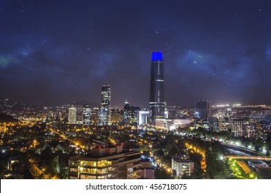 Night View Of Santiago De Chile With Star Sky