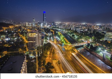 Night View Of Santiago De Chile With Star Sky