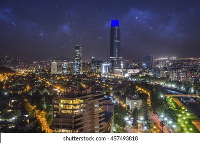 Night View Of Santiago De Chile With Star Sky