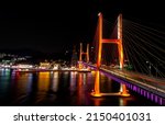 night view of night sea bridge. Yi Sun-sin Bridge