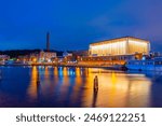 Night view of Sibelius Hall in Lahti, Finland.