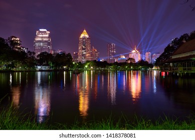 Night View Of The Skyline In Lumphini Park, Bangkok