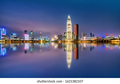 Night View Skyline Of Shenzhen Financial District

