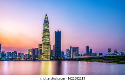 Night View Skyline Of Shenzhen Financial District

