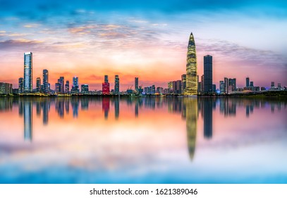 Night View Skyline Of Shenzhen Financial District


