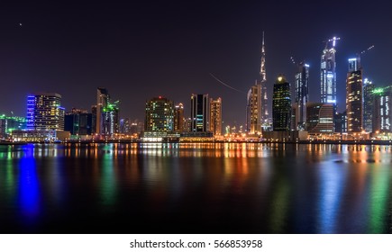 Dubai Skyline Night Water Images Stock Photos Vectors Shutterstock