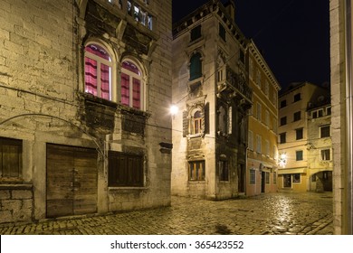 night view of street in Rovinj. Croatia.