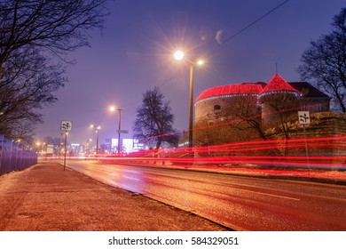 night view of the street, Tallinn Estonia