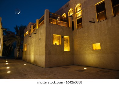 Night View Of The Streets Of The Old Arab City Dubai UAE