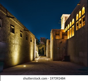 Night View Of The Streets Of The Old Arab City Dubai UAE