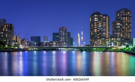 Night view of Sumida river, Tokyo, Japan