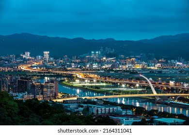 The Night View Of Taipei City Shot With Slow Shutter From The Top Of The Mountain