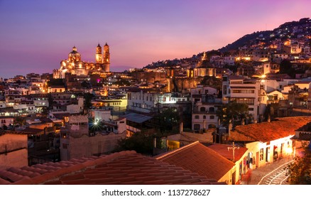 Night View Taxco City In Mexico