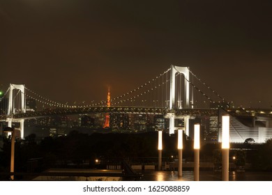 Night view of Tokyo city near Tokyo tower and Rainbow bridge