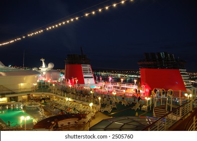 Night view top deck on cruise ships
