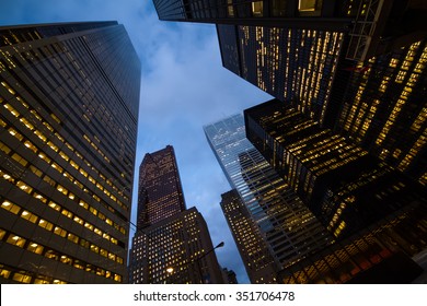 Night View Of Toronto City Skyscrapers Perspective