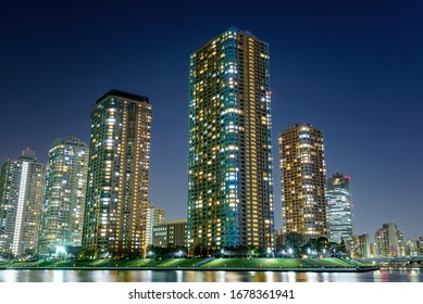 night view of Tower apartments at Tokyo,Japan