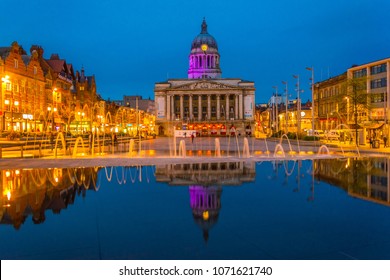 Night view of the town hall in Nottingham, England