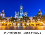 Night view of Town hall in Spanish town Valencia