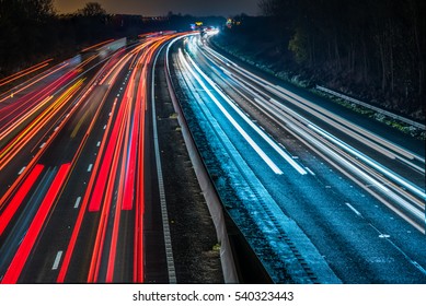 Night View Of UK Motorway Highway.