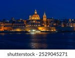 Night view of Valletta with St. Paul