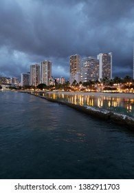 A night view of Waikiki strip in Hawaii