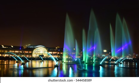 Night View Of The Water Front Of Dubai Festival City During Dubai Shopping Festival 2017 