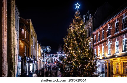 A Night View Of Winchester, Hampshire, During Christmas Time, UK