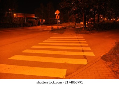 Night View Zebra Crossing Without Traffic Lights