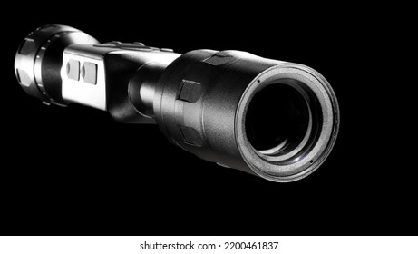 Night Vision Rifle Scope On A Black Background