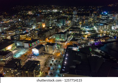 Night Wellington City And Te Papa Park, New Zealand. 