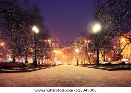 Night winter landscape in amazing city