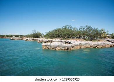 Nightcliff, NT/Australia-April 25,2018: People Fishing On The Rocky Shoreline In Nightcliff In The Northern Territory Of Australia