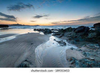 Nightfall  on Lusty Glaze beach at Newquay in Cornwall - Shutterstock ID 189353453