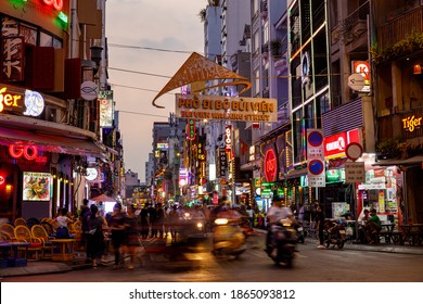 The nightlife area of Ho Chi Minh City in Vietnam, 25. December 2019