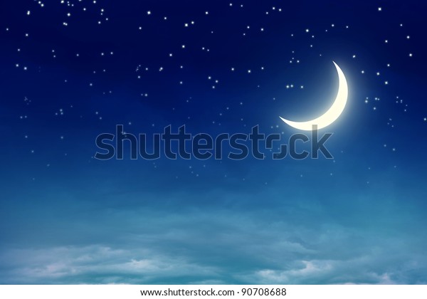 Ciel Nocturne Avec Lune Et Etoiles Photo De Stock Modifiable