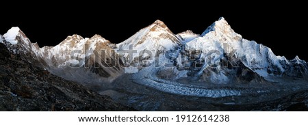 nightly view of Mount Everest isolated on night sky background, Lhotse and Nuptse from mount Pumo Ri base camp , Nepal Himalayas mountains